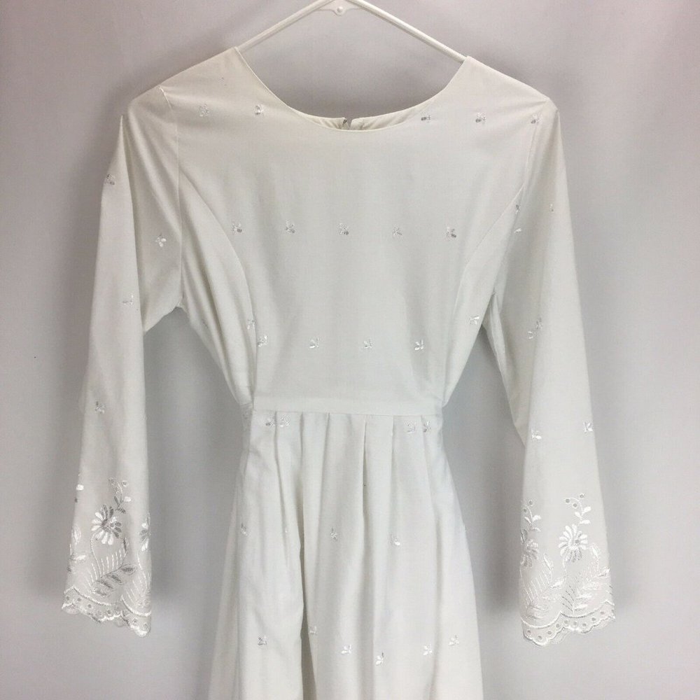 Vintage Handmade Eyelet Embroidered Wedding Dress S/M - Picture 10 of 10